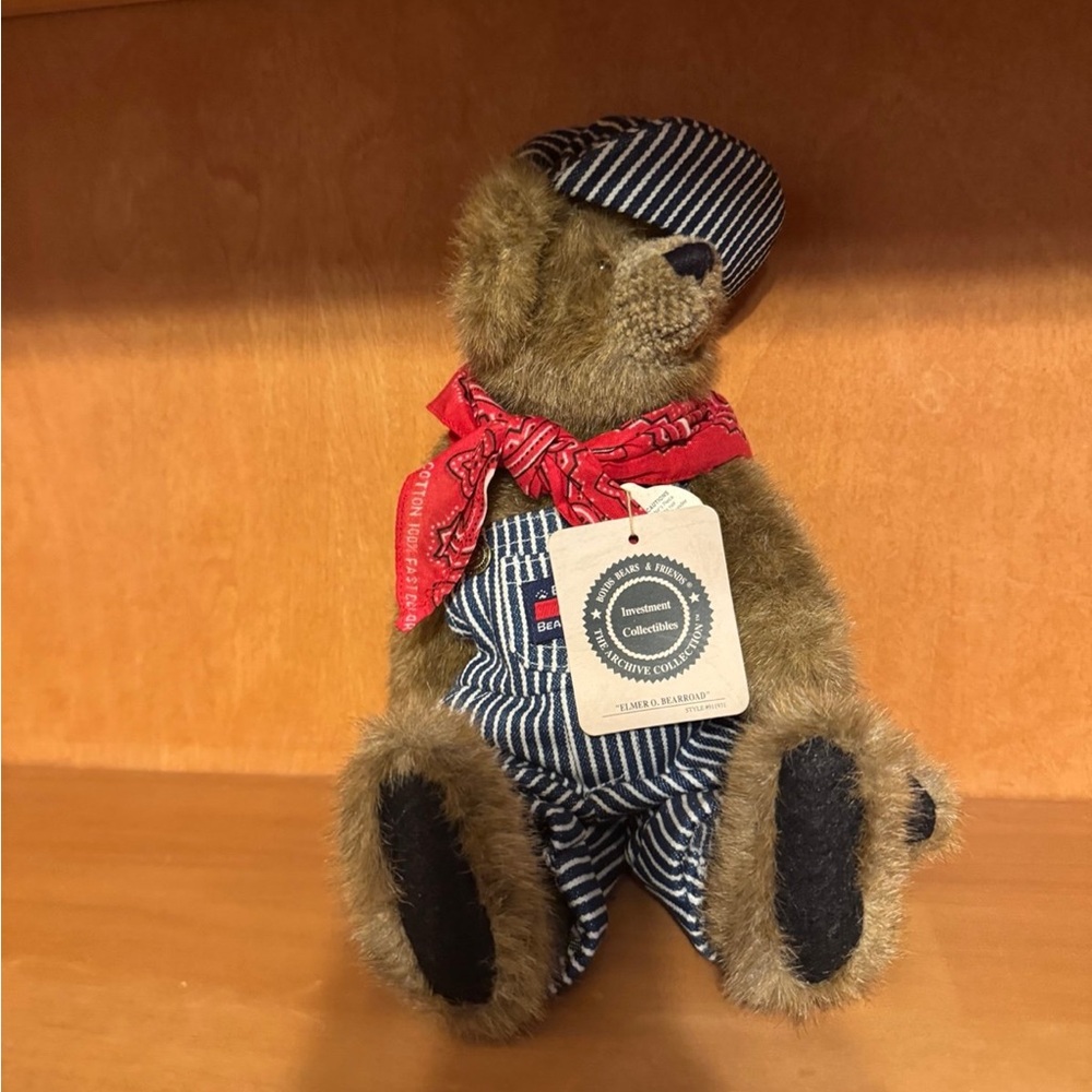 Boyds Bears Plush with Red Bandana and Striped Outfit